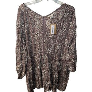 Romantic Gypsy Womens Plus Size 4X Lace Inset V-Neck Top Long Sleeves Fairy New